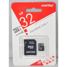 Карта памяти microSD 32Gb 10 class SmartBuy UHS-1 с адаптером